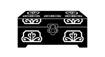Elegant black wooden chest with intricate white floral and ornamental designs