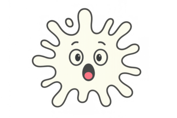 Milk splash cartoon character showing surprised emotion on face with open mouth and wide eyes, vector illustration