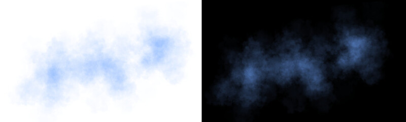 Realistic yellow smoke cloud with soft edges and transparent texture shown on white and black backgrounds for design use