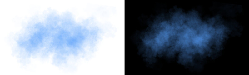 Realistic yellow smoke cloud with soft edges and transparent texture shown on white and black backgrounds for design use