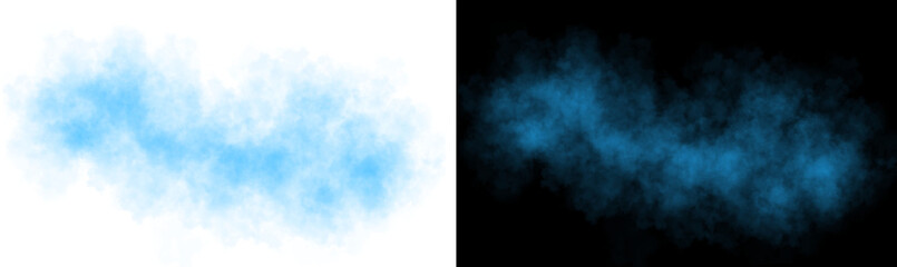 Realistic yellow smoke cloud with soft edges and transparent texture shown on white and black backgrounds for design use