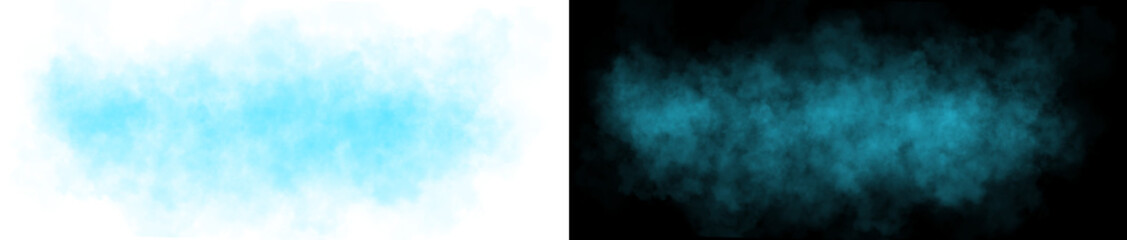 Realistic yellow smoke cloud with soft edges and transparent texture shown on white and black backgrounds for design use