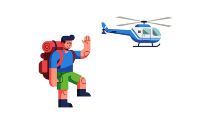 Adventures Of A Hiker Awaiting Helicopter Rescue Or Transportation In New Terrain