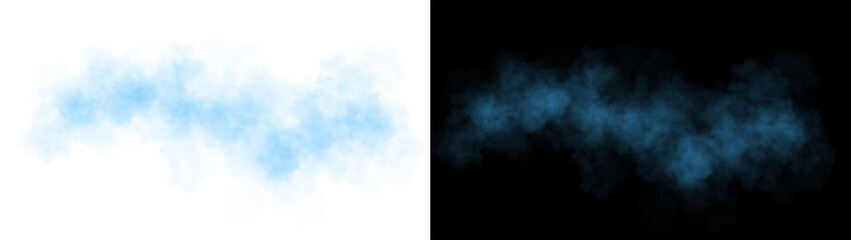 Realistic yellow smoke cloud with soft edges and transparent texture shown on white and black backgrounds for design use