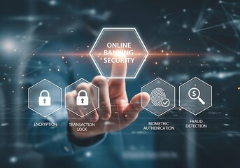 Online banking security concept businessman touching virtual screen with online banking security icon data protection, cyber security, authentication and authorization