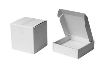 Blank white cardboard box open and closed showcases versatile packaging solutions for shipping and storage needs