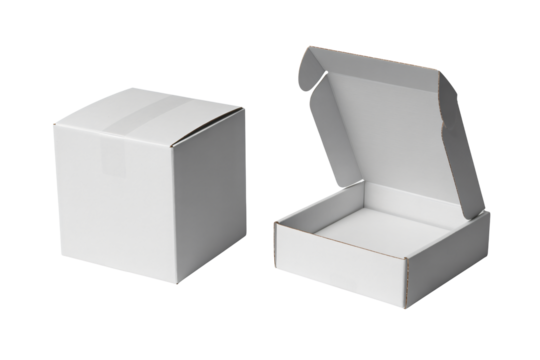 Blank white cardboard box open and closed showcases versatile packaging solutions for shipping and storage needs