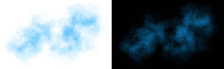 Realistic yellow smoke cloud with soft edges and transparent texture shown on white and black backgrounds for design use