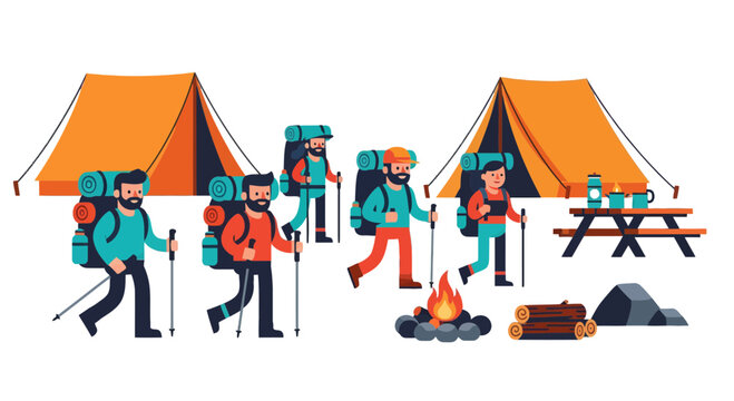 Adventurous Campers Ascending Peaks and Living Outdoors in Nature, Seeking New Adventures