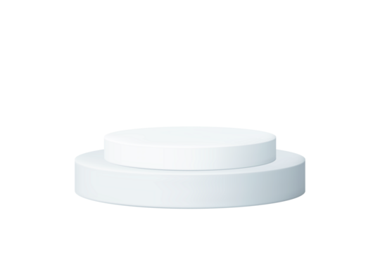 A simple and elegant white cylindrical two-step podium for product display, isolated on a clean white background. 3D render of a minimal stage or pedestal for showcasing items - Powered by Adobe