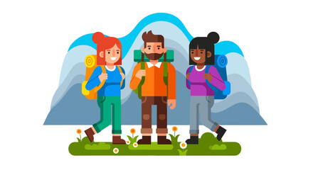 Adventurous Companions Hike Towards Majestic Peaks Under a Vibrant Sky with Joy