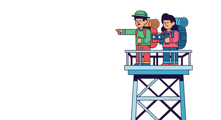 Adventurous Couple Exploring A Scenic Landscape On A High Observation Tower