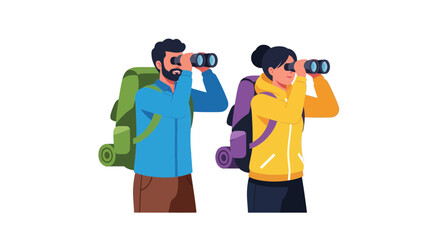 Adventurous Couple Exploring A Wilderness With Binoculars For Their Next Journey
