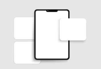 Black electronic tablet mockup for social media with post templates. Vector template.