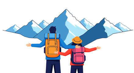 Adventurous Couple In Front Of Majestic Mountains Celebrating Together Their Journey