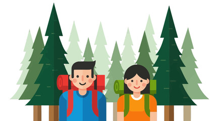Adventurous Couple In Forest Ready For Hiking and The Natural Exploration