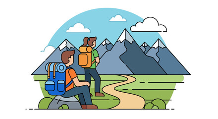 Adventurous Couple Plans Their Ascent Through Majestic Mountains And The Natural World