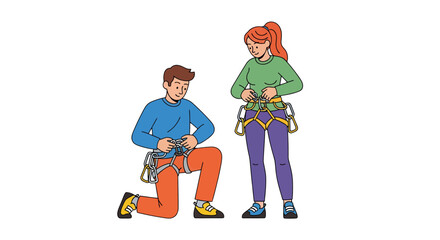 Adventurous Couple Prepares Climbing Gear Before Embarking On Expedition Together