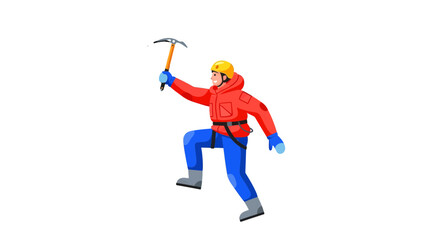 Fototapeta premium Adventurous Climber Holding Ice Axe Against A Black Backdrop, Sporty Illustration