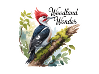 Woodland wonder bird on mossy tree branch