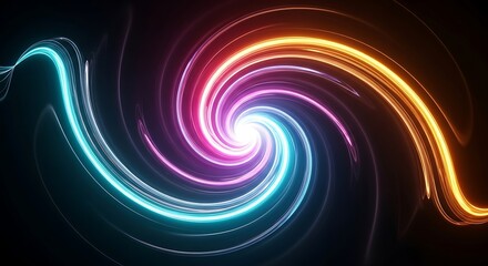 An abstract swirl of vibrant light trails, showcasing a dynamic and energetic composition with a mesmerizing blend of colors and movement