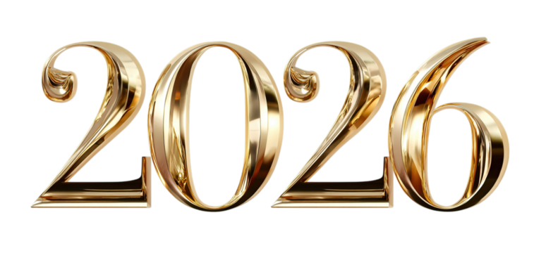 Golden 2026 typography on white background  Elegant 3D golden number 2026 for New Year, celebration, or business design projects.
