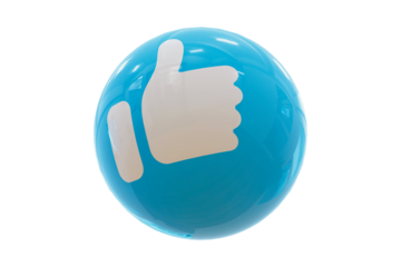 A blue orb with a white thumbs-up icon, symbolizing approval and positivity