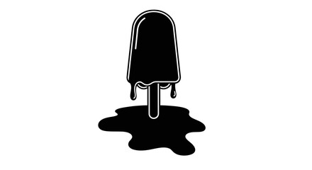 A black popsicle with melting drips and a pool of liquid below