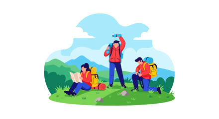 Naklejka premium Adventurous Explorers Embarking On a Hiking Expedition in a Scenic Landscape