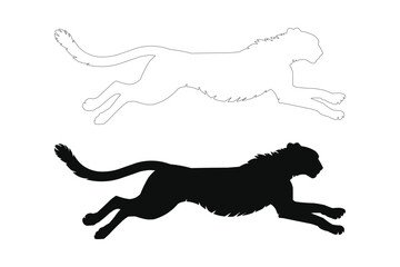 Silhouette and outline of a cheetah in motion
