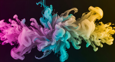 Vibrant ink in water spreading fluidly, colorful abstract design