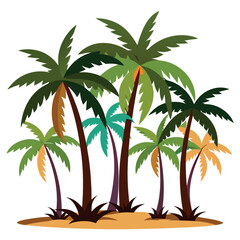 Tropical palm tree pattern with sunset colors and beach background