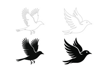 Four stylized bird silhouettes in flight