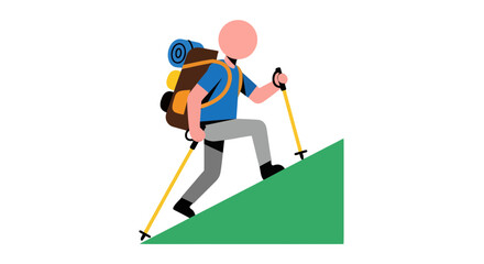 Fototapeta premium Adventurous Hiker Scaling Steep Mountain Slope Under Minimalist Artistic Representation