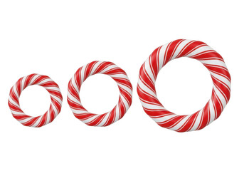 Three candy cane wreaths in different sizes isolated on transparent background