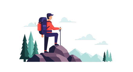 Fototapeta premium Adventurous Hiker Standing Atop a Mountain Peak Enjoying Scenic Views in Nature