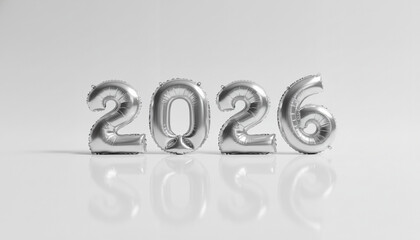 Silver balloons spelling out 2026 for New Year celebration concept  