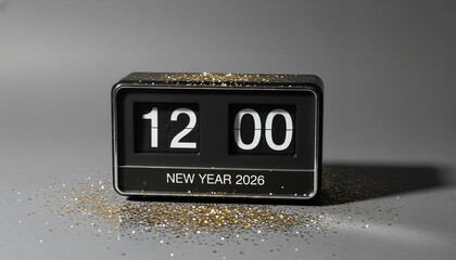 Digital clock showing midnight with glitter for new year celebration  