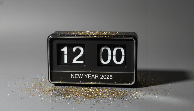 Digital clock showing midnight with glitter for new year celebration  
