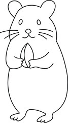 Standing hamster line art, holding sunflower seed