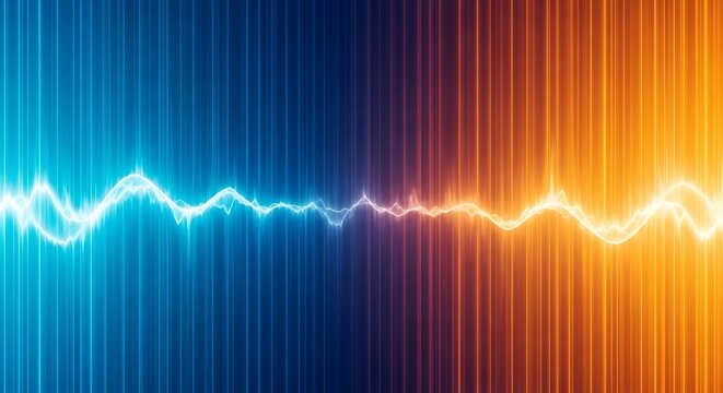 Abstract lightning bolt between blue and orange background energy flash with electric impulse power surge with voltage spike thunder with light