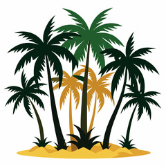 Tropical palm tree pattern with sunset colors and beach background
