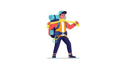 Adventurous Traveler Hiking Towards Mountains With Backpack in Illustration Style