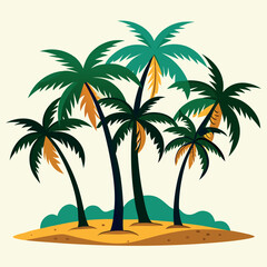 Tropical palm tree pattern with sunset colors and beach background