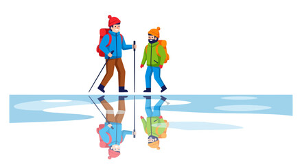 Obraz premium Adventurous Pair Exploring Glacier: A Visual Representation of Exploration and Perseverance