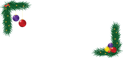 Festive Pine Corner Decorations with Colorful Christmas Baubles, Holiday Frame Accents for Seasonal Cards and Design