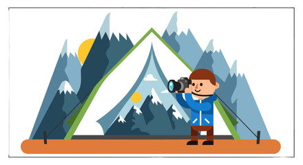 Fototapeta premium Adventurous Photographer Shooting Majestic Mountain Vista During A Sunny Day