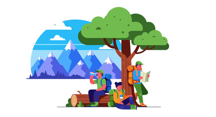 Adventurous Trio Reveling in Scenic Mountain Landscape While Enjoying a Rest Break