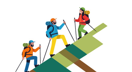 Adventurous Trio Trekking Upwards, Facing Challenges, Building Resilience Together, and Succeeding