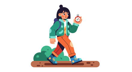 Adventurous Young Traveler Exploring Nature With Compass Illustration Artwork